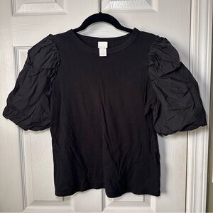 H&M Womens Black Top Sheer Puff Sleeve 
Size Medium